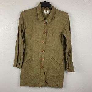 Flax Jacket Womens Small Brown 100% Linen Button Front Coat Pockets Lightweight